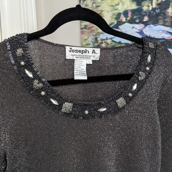 Embellished Neckline Shimmery Dressy Top - Picture 3 of 10